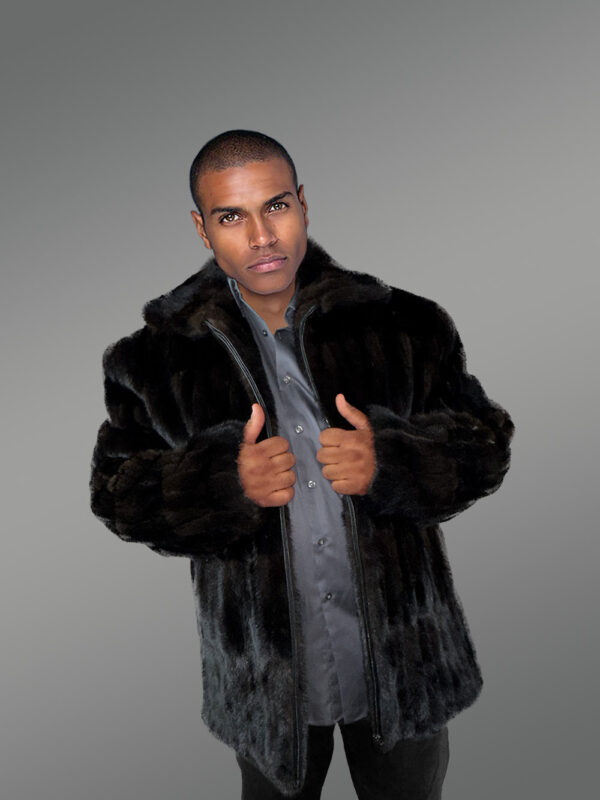 Men’s Fullskin Mink Bomber in Black - Image 2