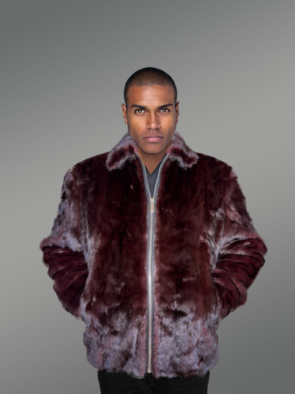 Men’s Fullskin Mink Bomber in Burgundy - Image 2