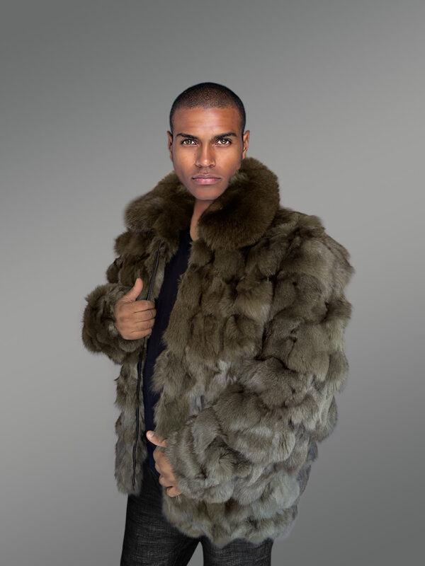 Men’s Section Fox Bomber Jacket in Olive - Image 3