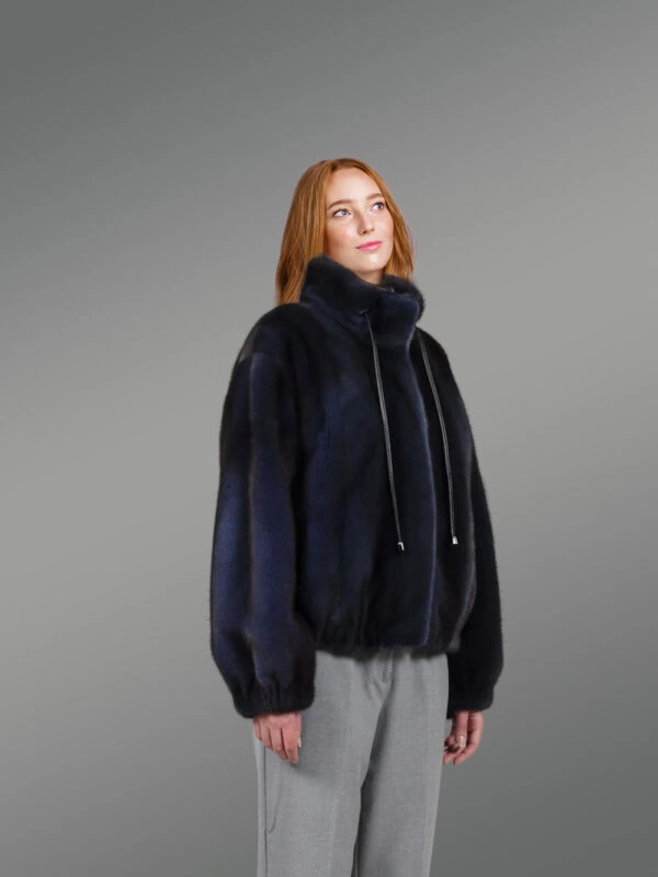 Blue Mink Bomber with Turtleneck Collar – Exceptional Warmth & Great Looks - Image 4