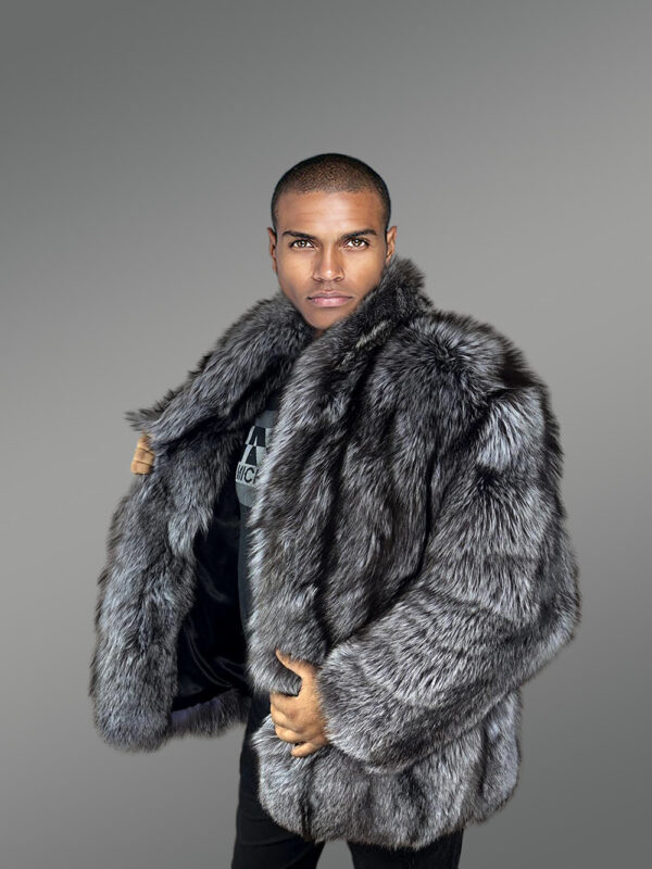 Mens Silver Fox Fur Stroller Coat – Luxurious Look & Touch of Real Fur - Image 4