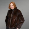 Womens Brown Mink Bomber