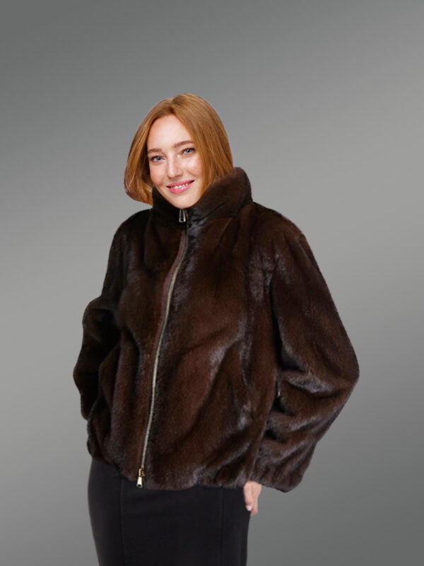 Womens Brown Mink Bomber