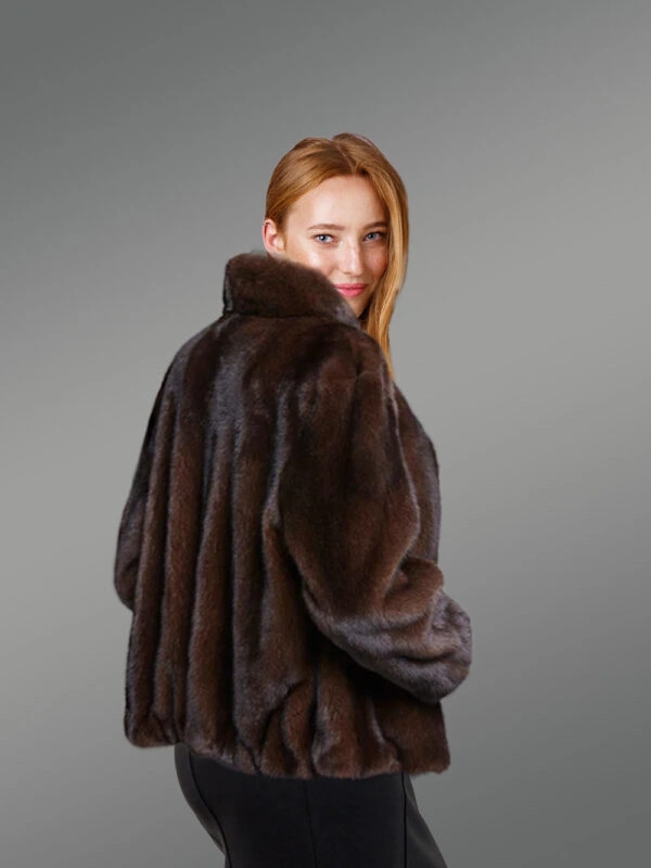 Womens Brown Mink Bomber – Chic Looks with Comforting Touch of Mink Fur - Image 3