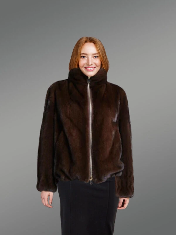 Womens Brown Mink Bomber – Chic Looks with Comforting Touch of Mink Fur