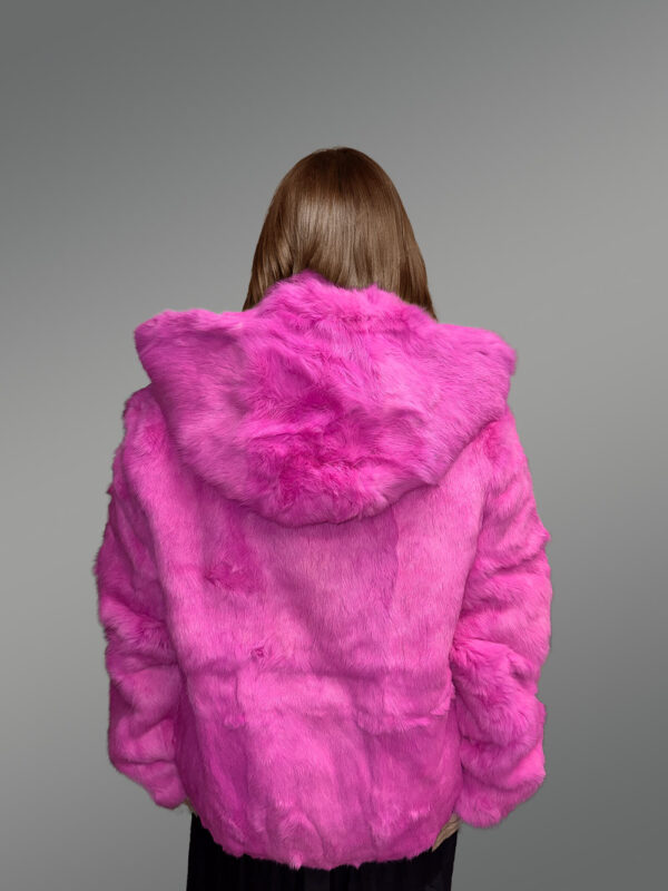 Black Leather Jacket with Fox Fur Collar in Fuchsia – Luxurious Look & Feel - Image 5