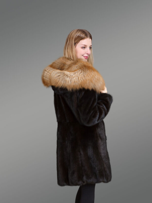 Black Mink Fur Coat with Fox Fur Lapel – Graceful Appearance & Cozy Warmth - Image 3