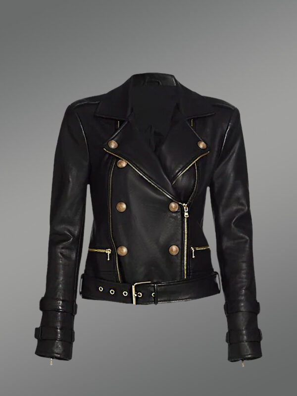 Womens Cropped Moto Leather Jacket Snugly Glowing Your Wintry Eventide - Image 3