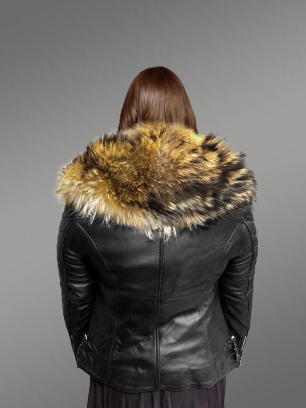 WomensLeather Biker Jacket with Fur Collar–Versatile Outfit for Many Occasions - Image 2