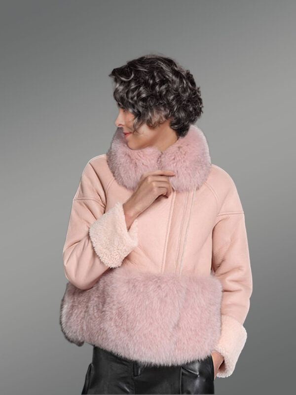 Womens Pink Shearling Jacket – Elegance with Comforting Touch of Leather and Wool